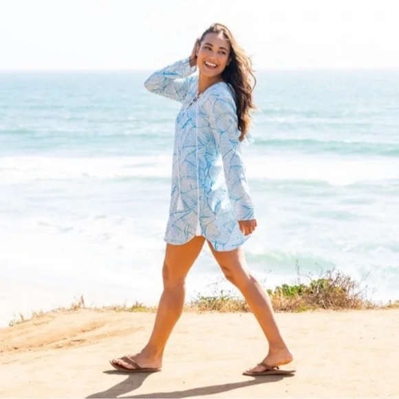 Charlie Holiday Blue White Coco Swim Oversize Beach Coverup Size Small US 4 EU34 - Picture 2 of 10